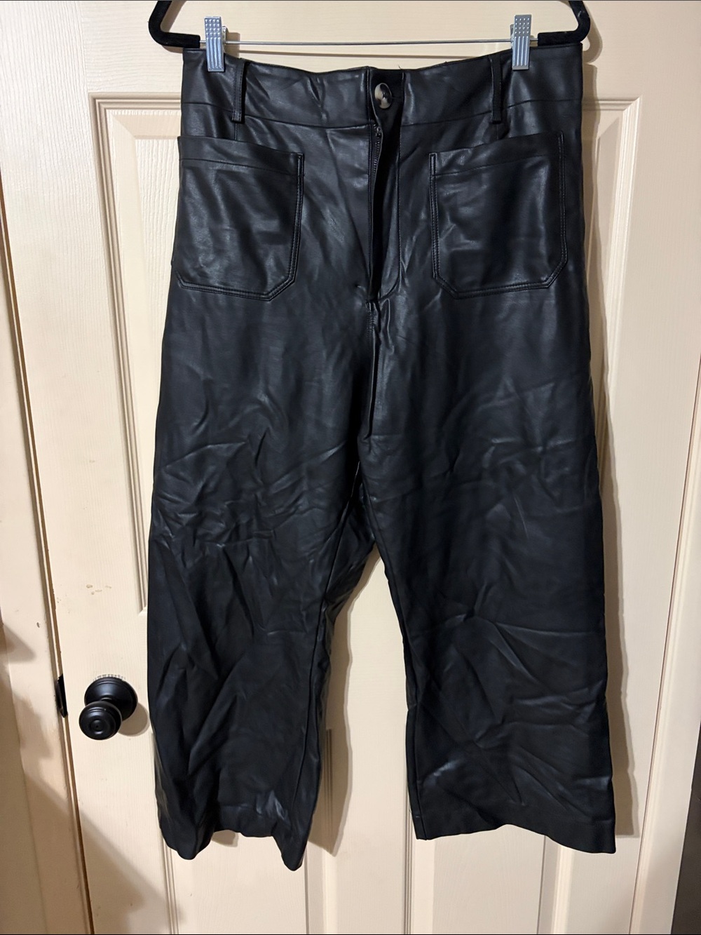 Maeve Colette Black Faux Leather Wide Leg Pants
